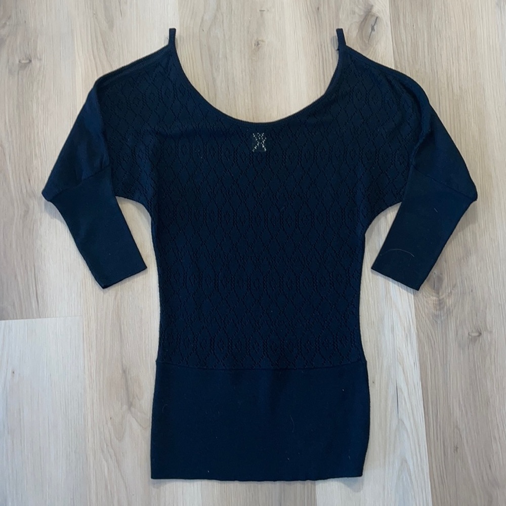 Womens Venus Knit Black Open Should Top XSmall